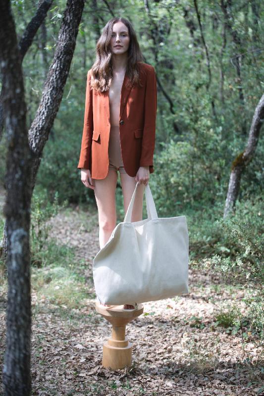 Grand sac de shopping fourre-tout esprit rustique - toile et coton avec soufflet et poignées contrastées - Réf: KI0260 - Kimood_1