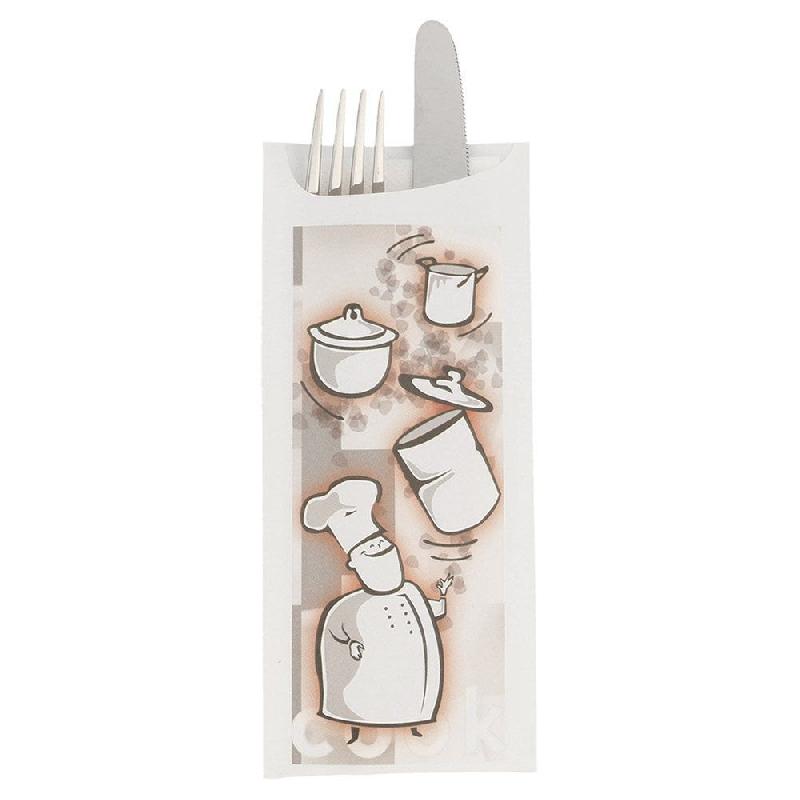 Etui pour couverts papier Bon appétit + serviette blanc intissée 8,5x19,5cm x250_1