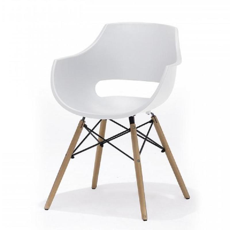 Lot de 4 chaises REMO - Style scandinave - Coque blanche en polypropylène - Piétement hêtre naturel_1