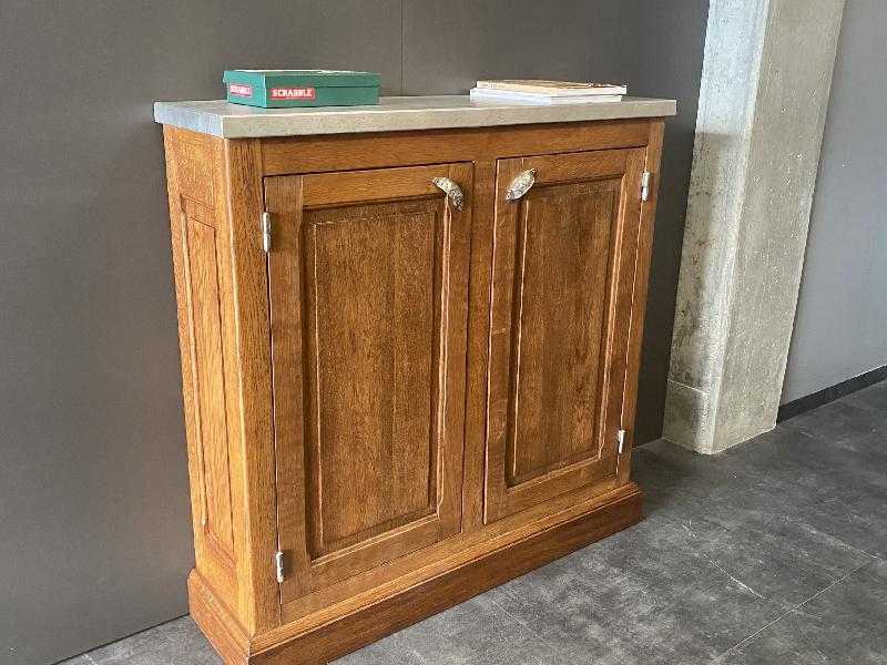 Meuble n°113 - Comptoirs en chêne massif style 1930 avec dessus en étain alimentaire et bordures plates 35 mm_1