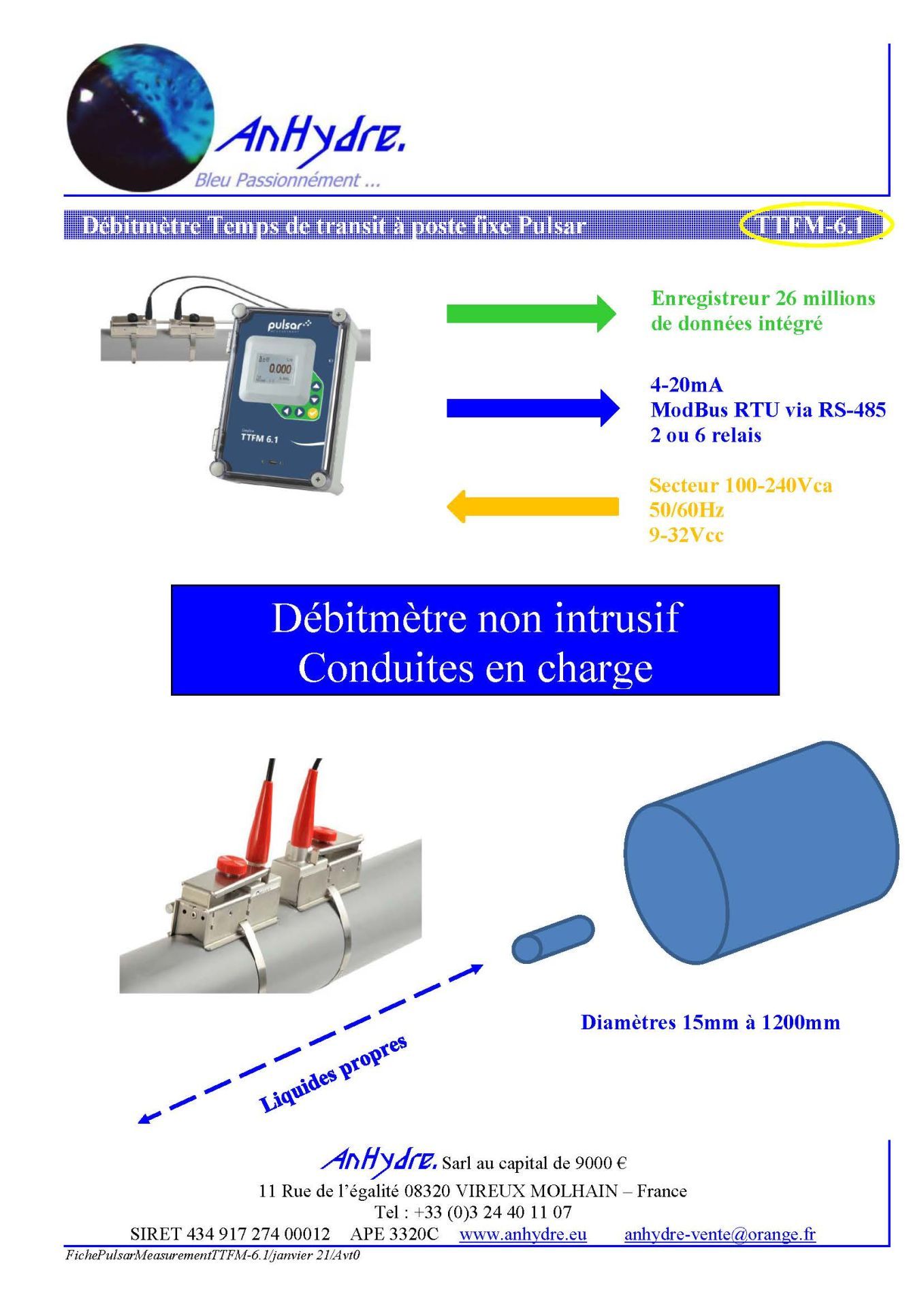 Débitmètre non intrusif pulsar ttfm-6.1 pour conduite en charge_1