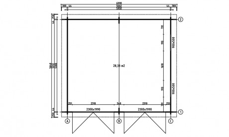 Garage double bois aster / 36.04 m² / toit plat / porte battante / 6.39 x 5.64 x 2.63 m_1