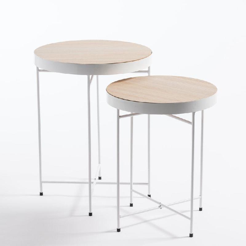 Tables plateau bois et pieds en métal blanc 45x58cm et 40x51cm_1