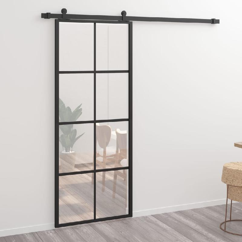 Vidaxl porte coulissante quincaillerie aluminium et verre esg 76x205cm 3056795_1