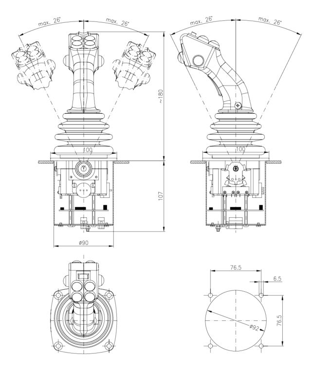 NS3 - Joysticks industriels Spohn & Burkhardt - poignée très robuste de 12 mm, en fonte d'aluminium avec engrenages métalliques_1
