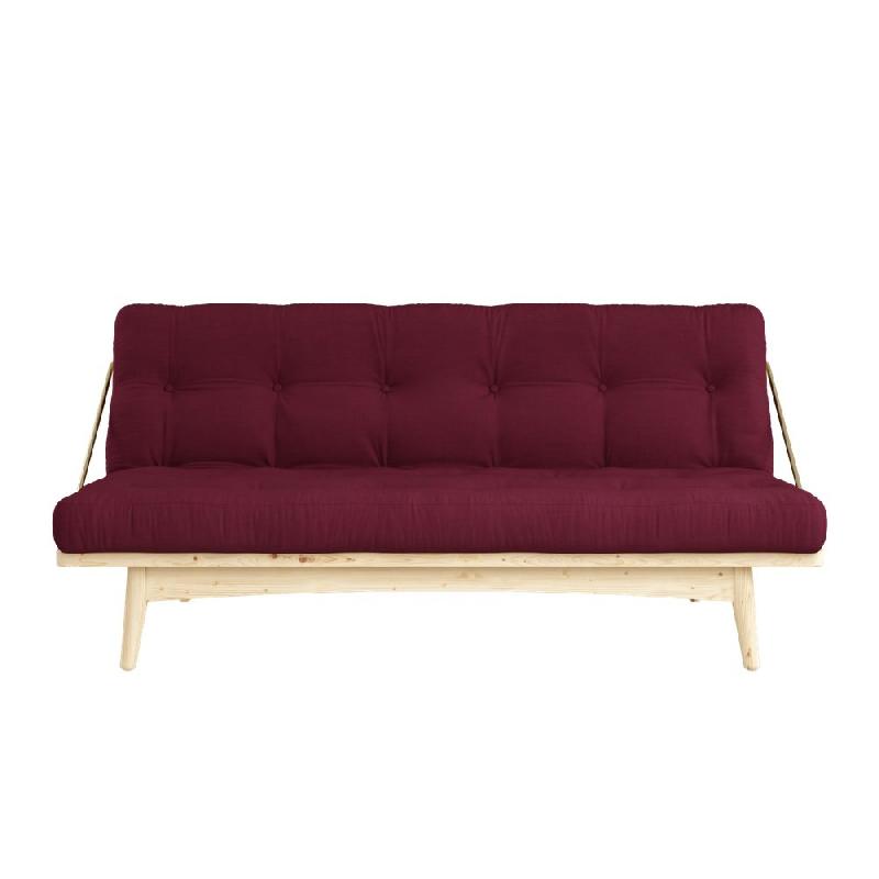 Banquette futon FOLK en pin massif - Coloris bordeaux - Couchage 130 x 190 cm - Accoudoirs en métal_1