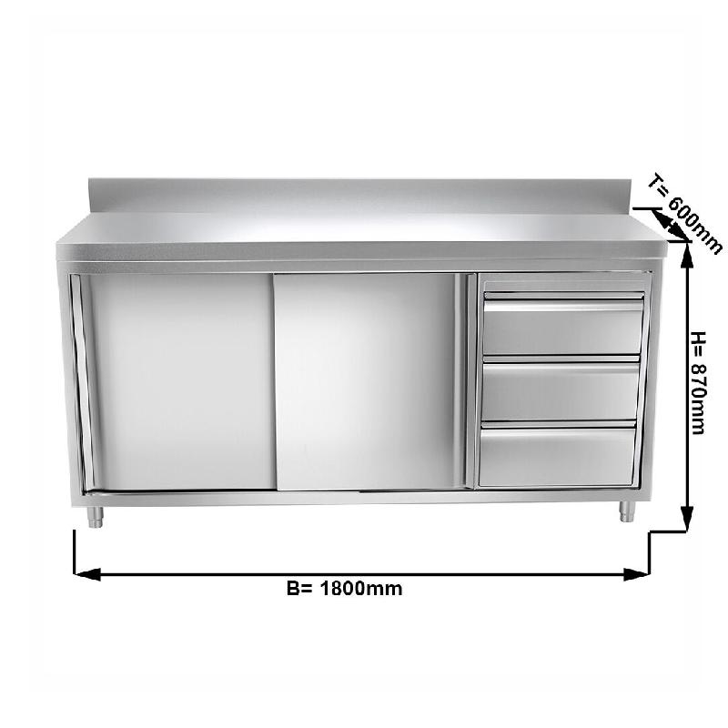 Meuble bas inox adossé P 600 mm avec portes et tiroirs - A droite_1
