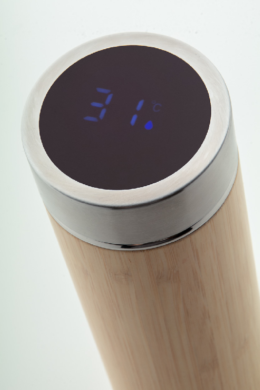 Thermos avec thermomètre tactile LED - double paroi en inox et bambou - 500 ml avec infuseur à thé_1