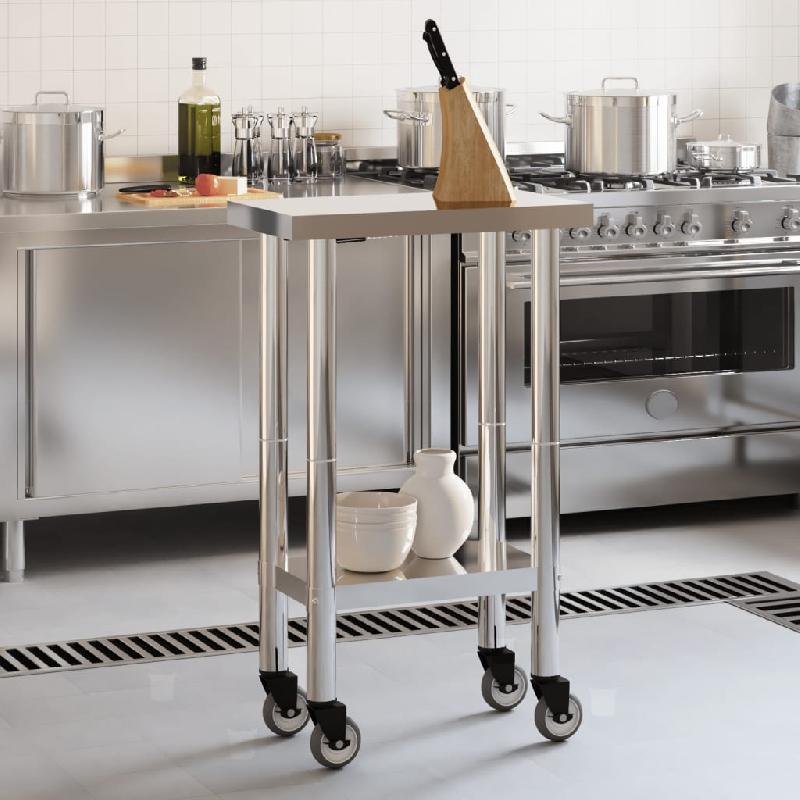 Vidaxl table de travail de cuisine avec roues 55x30x85 cm inox 376459_1