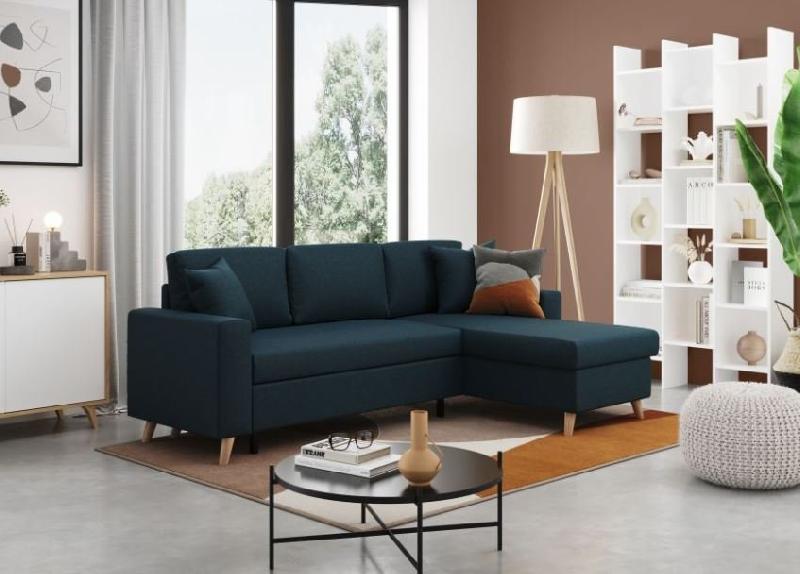 Canapé d'angle réversible convertible ARKO - méridienne avec coffre - bleu canard - 140x190 cm_1