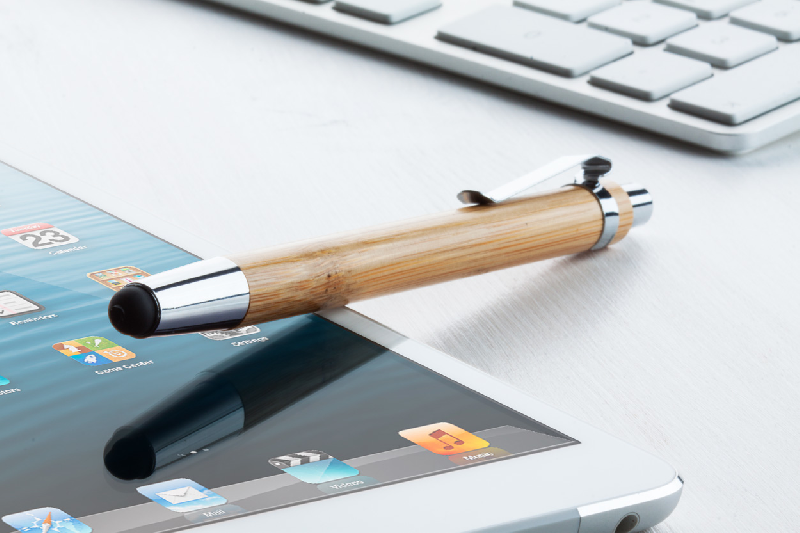 Stylo à bille stylet en bambou - clip et pointe en métal - encre noire_1