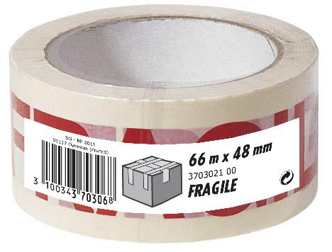 Rouleau adhésif fragile - 4.8cm x 66cm - Blanc - Pour fermeture d'emballages_1