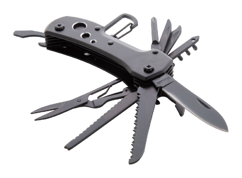 Couteau de poche multifonctions - acier inoxydable - 13 fonctions - avec mousqueton et manche en aluminium_1