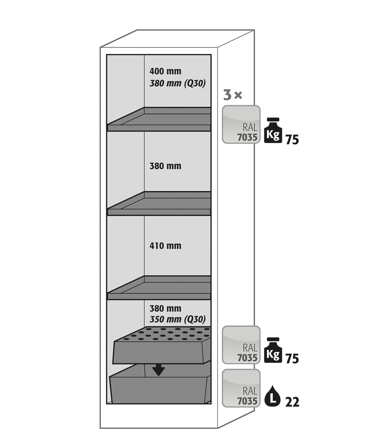 Armoire de sécurité Q-CLASSIC-30 modèle Q30.195.056.FU.WDASR - réf 37583-061-34617 - type 30 - conforme NF EN 14470-1 - portes battantes_1