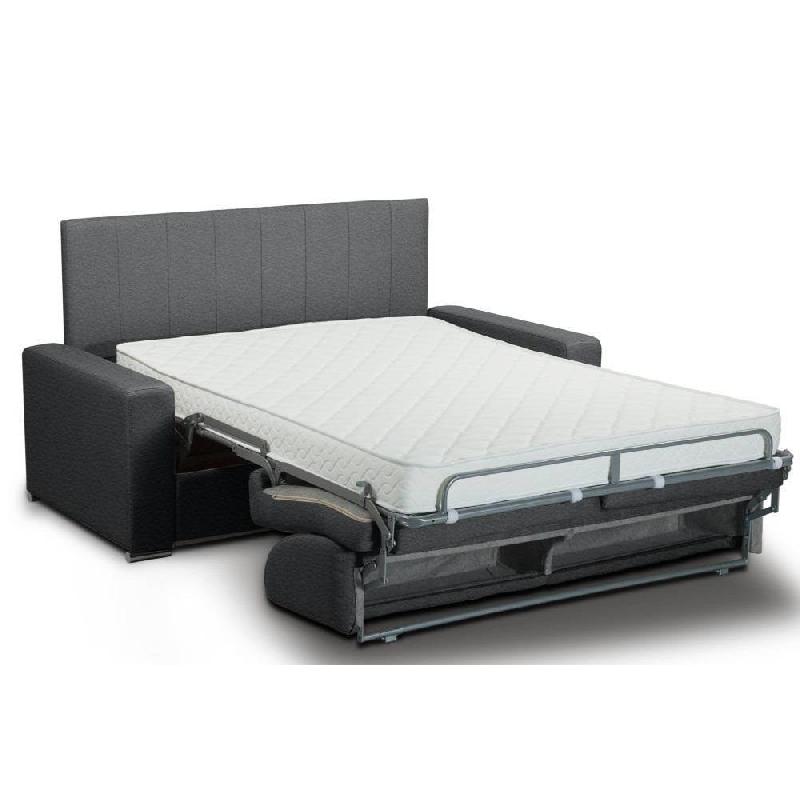 Canapé 2-3 places convertible CanapExpress - Lattes 120cm - Matelas Memory 22cm - Tête de lit intégrée - Cuir vachette noir_1