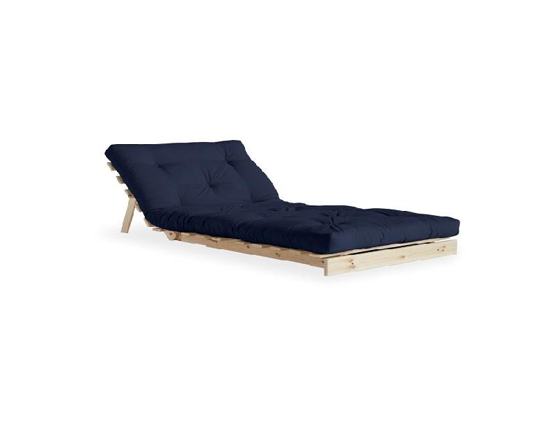 Fauteuil convertible futon ROOTS - pin naturel bleu marine - couchage 90x200 cm - design japonais et scandinave_1