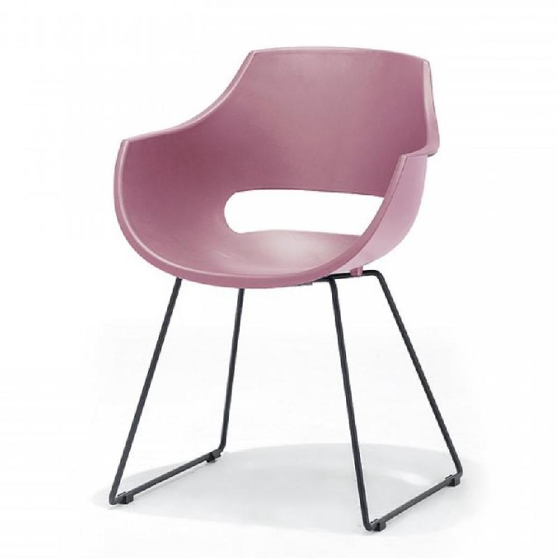 Lot de 4 chaises design Remo - coque rouge mat, piétement luge métal noir_1