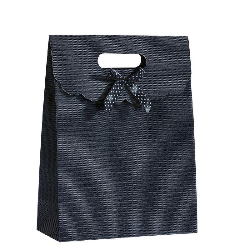 Pochette cadeau gris intissé avec noeud L19xP8xH26cm - par 10_1