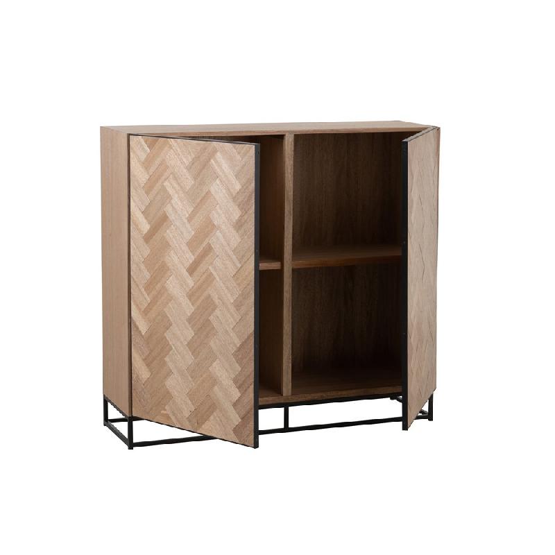 Buffet MOUNIE - 2 portes avec motifs chevron en bois naturel clair - Pieds métal noir - Style industriel_1