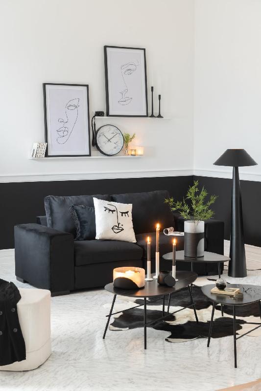 Canapé MEBUS noir - 2 places en velours côtelé - Style moderne et épuré_1