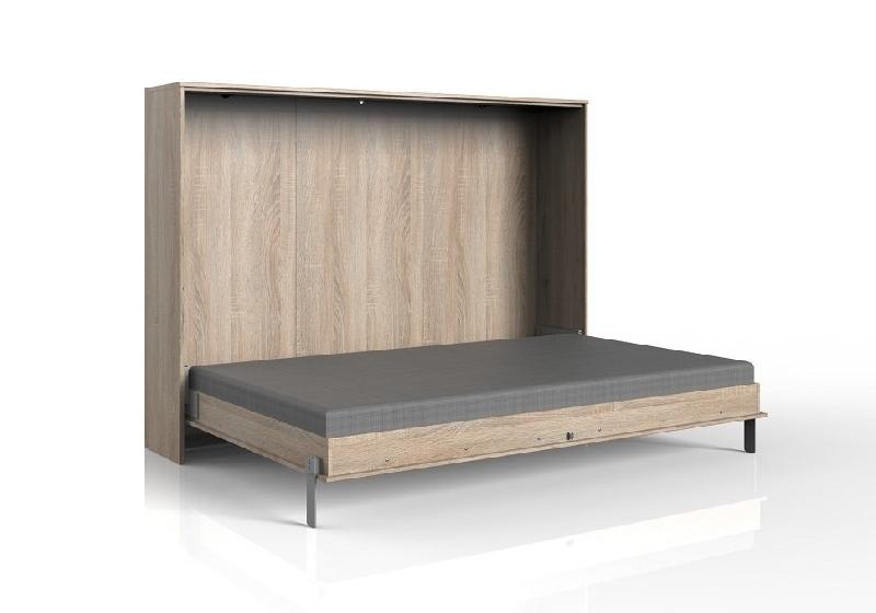 Lit escamotable horizontal Vanier décor chêne - Couchage 140 x 200 cm avec faible profondeur et ouverture transversale_1