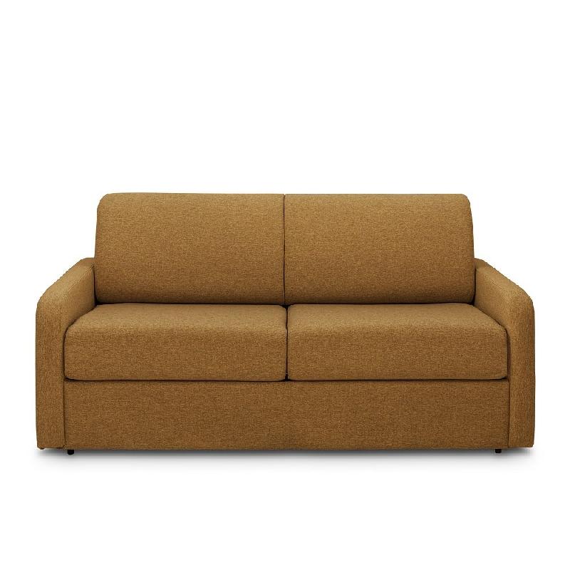 Canapé convertible express Mac Mahon - Sommier à lattes 140 cm - Matelas 16 cm - Tissu tweed jaune curry_1