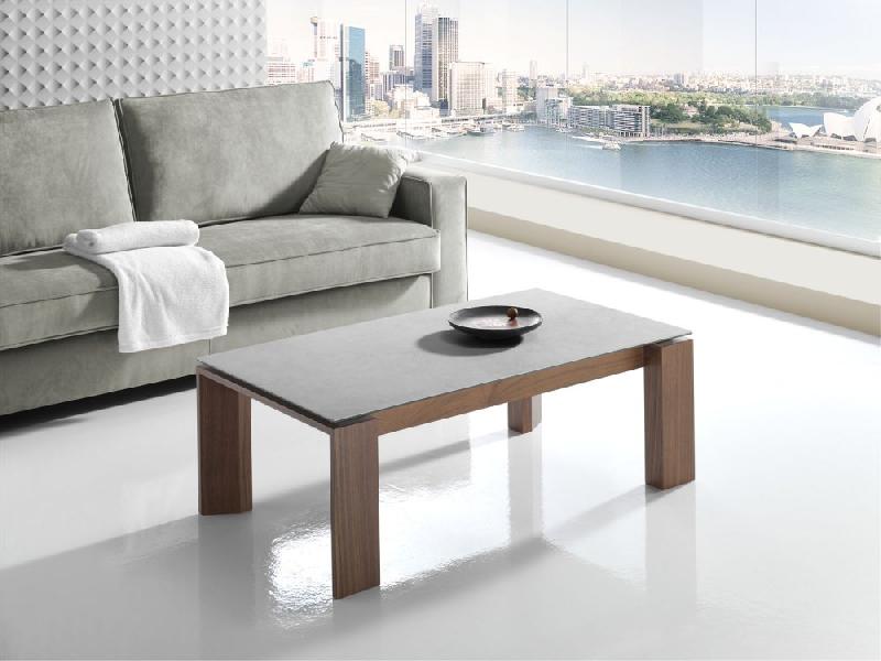 Table basse relevable ovale Swann 115x65cm - Noyer et plateau céramique argent_1