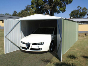 Garage simple métal / toit double pente / porte battante / vert / 3 x 5.96 x 2.06 m_1