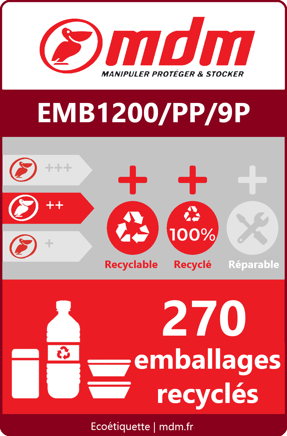 Palette plastique 1200 x 1200 mm pour containers maritimes - EMB1200/PP/9P - polypropylène recyclé_1