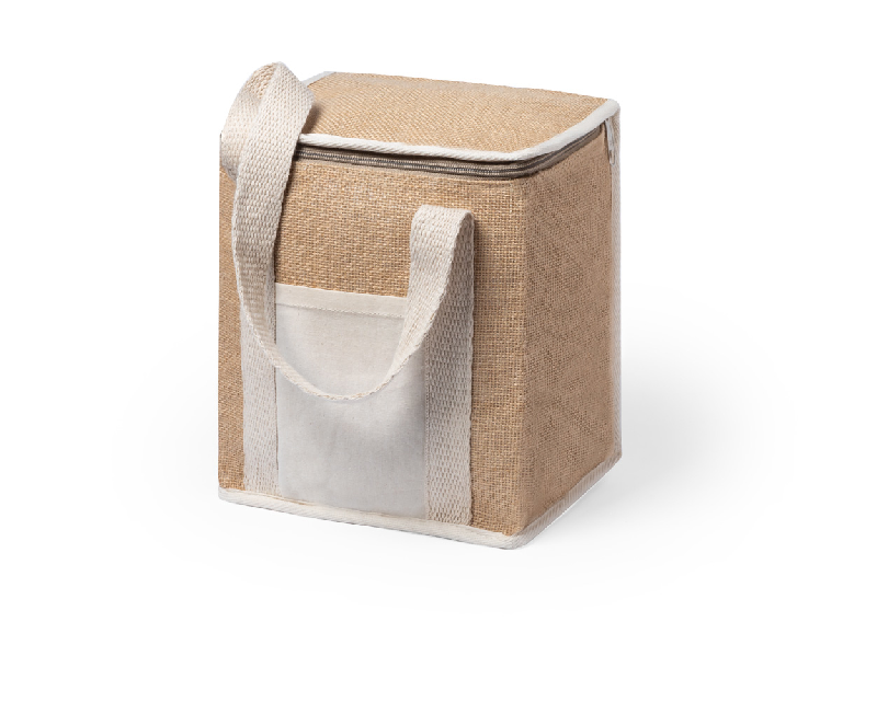 Sac isotherme zippé en jute et coton laminé - doublure aluminium - avec poche frontale en coton_1