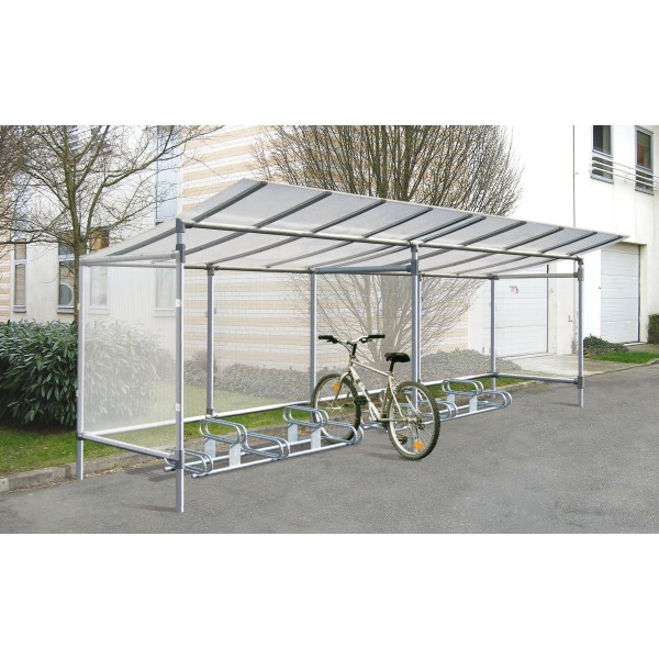 Abri vélo semi-ouvert alu - structure en aluminium anodisé - bardage en polycarbonate anti-UV - pour 5 vélos_1