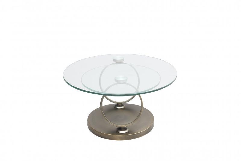 Table basse Olympe - plateaux pivotants en verre trempé 12 mm et piétement acier finition bronze_1