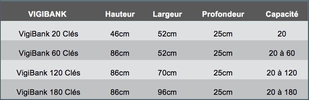 Système de gestion des clés avec code d'accès et alarmes Vigibank