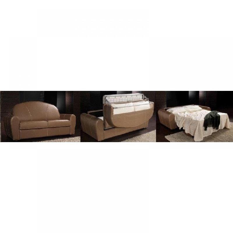 Canapé-lit Club Deluxe - Convertible Express 140 cm - Sommier à lattes - Cuir vachette parme - Matelas Excellence 16 cm_1