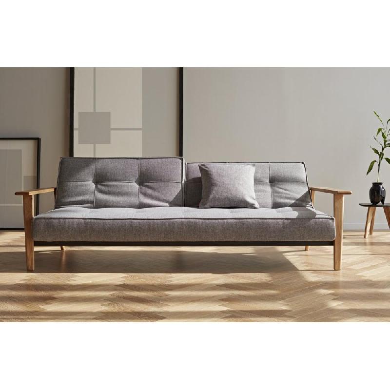 Canapé-lit convertible Innovation Living Splitback Frej - 115x210 cm - Piétement chêne - Tissu Mixed Dance Grey_1