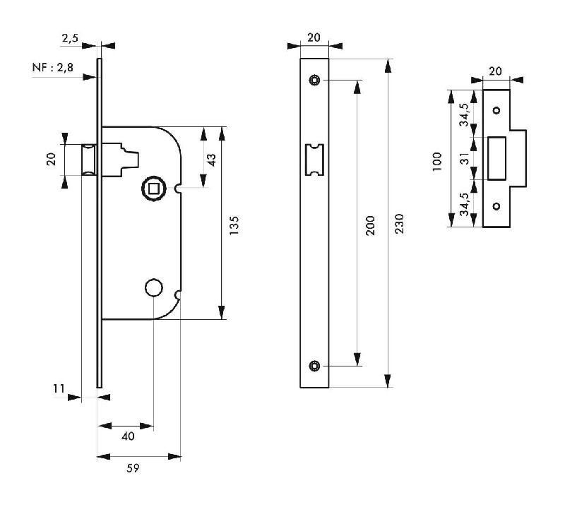 Serrure encastrable pour porte d'intérieur - Bec de cane V/BR - Fouillot 6 x 9 mm - THIRARD - Réf. 00012190_1