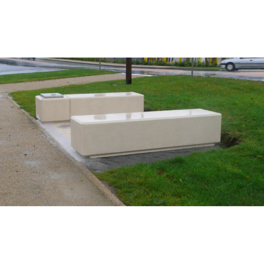 Banc public en béton moderne lebeau moulages beton monobloc blanc sablé_1