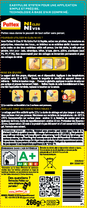 Colle mastic Pattex Ni Clou Ni Vis Easy Power - 266 g, blanc, maintien immédiat et super puissant_1