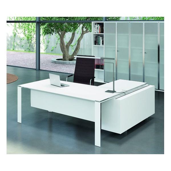 Bureau X7 avec plateaux en verre blanc - Officity. - 190, Blanc_0