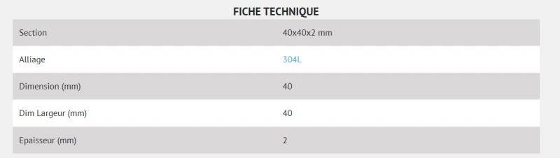 Découpe inox laminé sur mesure - Hyperacier - Section 40x40x2 mm - Inox laminé 304L 1,4027_1