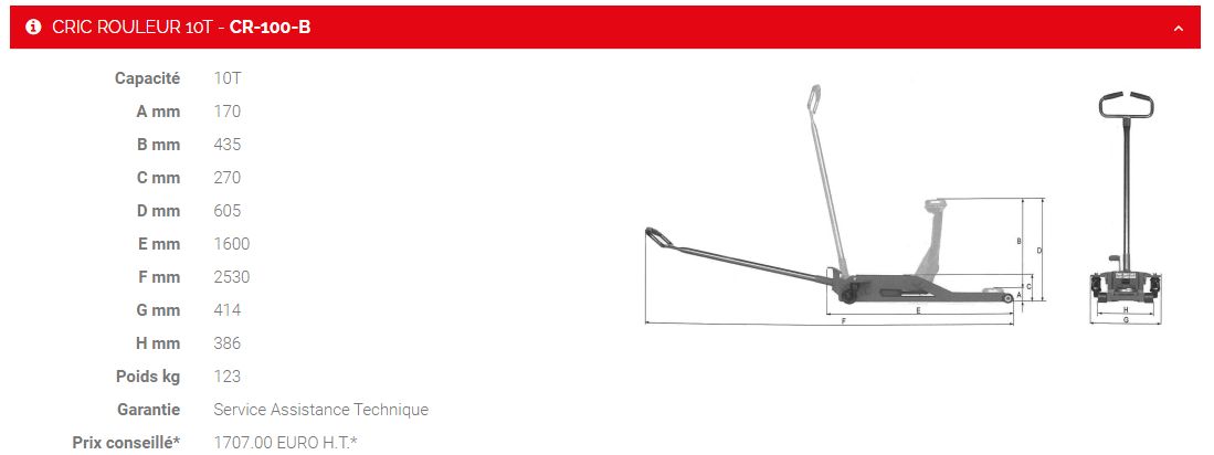 CR-100-B - Crics rouleurs Sam Outillage - Capacité 10T - Protection caoutchouc et sécurité renforcée_1