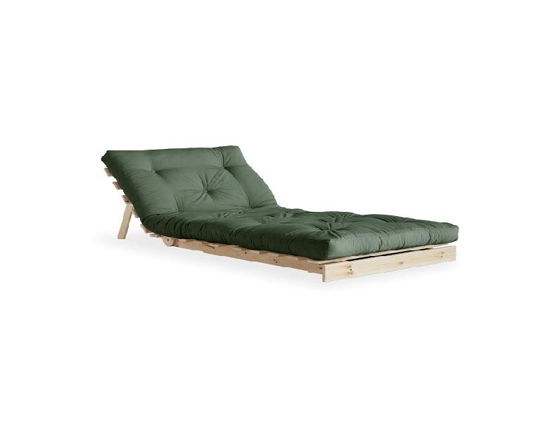 Fauteuil convertible futon ROOTS - pin naturel - coloris vert olive - couchage 90 x 200 cm - design japonais et scandinave_1