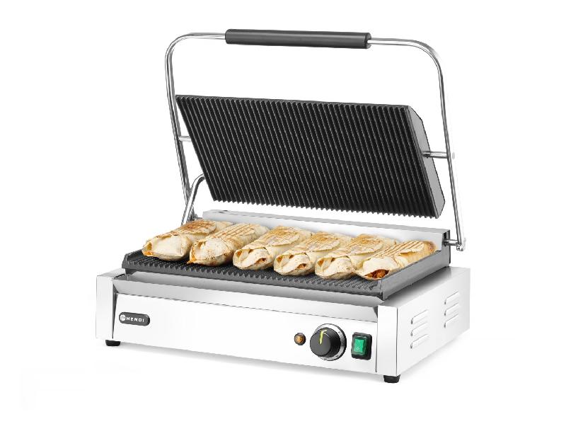 Grill de contact Panini XL grills supérieur et inférieur rainurés L545mm HENDI_1