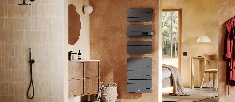 Sèche-serviettes connecté Allure 4 étroit 1500W Ardoise/Chêne Mat à droite - Thermor - 483383_1