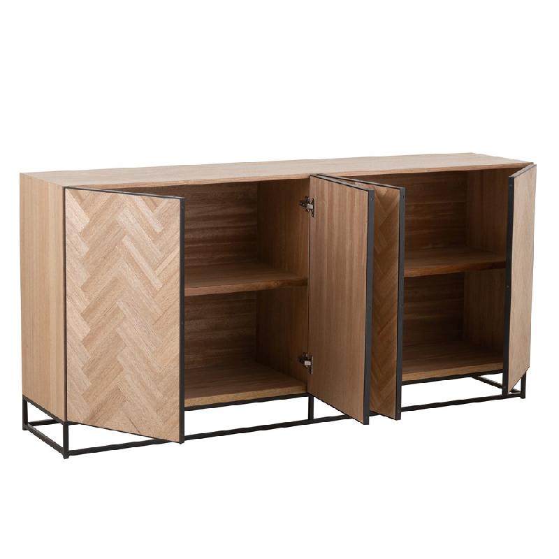 Buffet MOUNIE 4 portes - motifs chevron naturel clair - pieds métal noir - style industriel_1