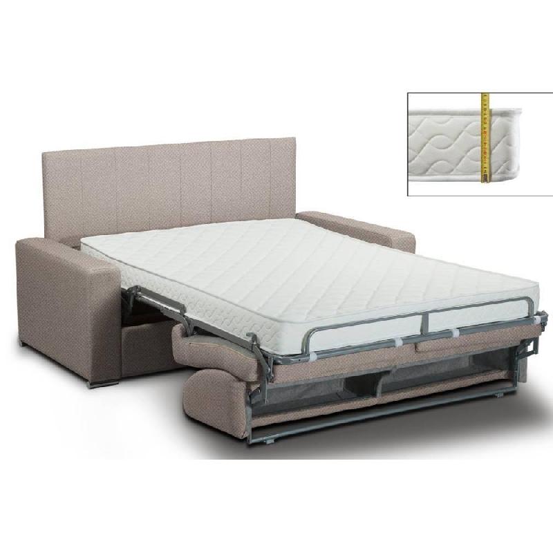 Canapé lit OPERA Express - Lattes 120 cm - Matelas 16 cm - Tête de lit intégrée - Velours beige_1