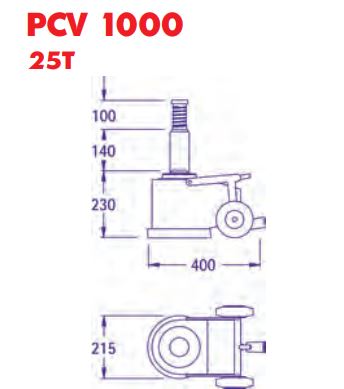 Cric hydropneumatique classique, 1 piston 25t - pasquin - pcv 1000_1