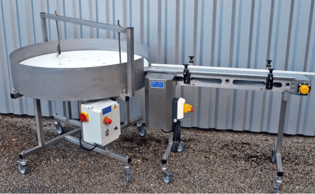 Table tournante pour entrée ou sortie de boîtes de conserve_1