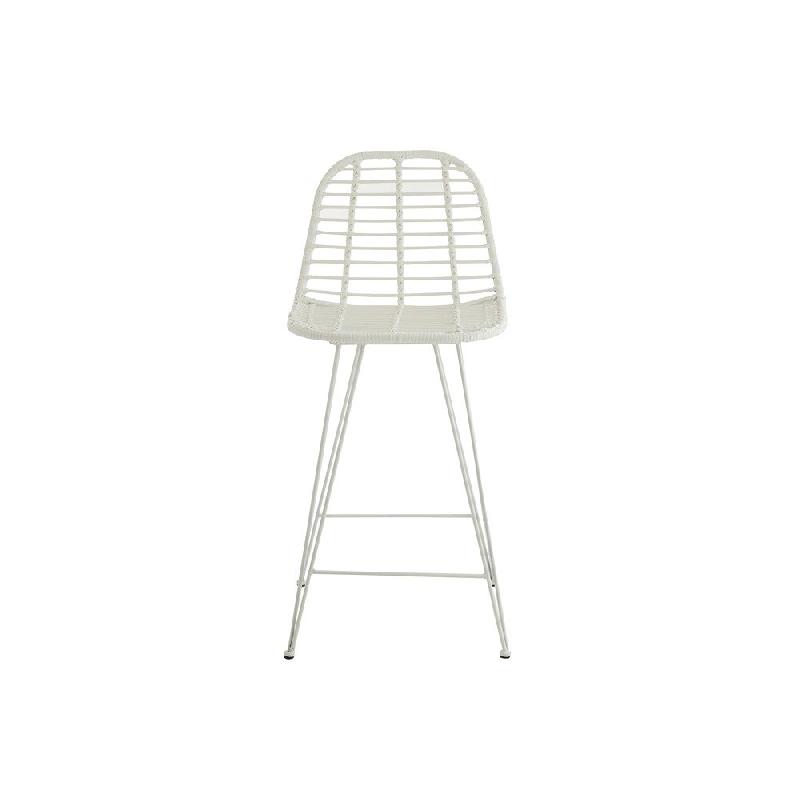 Chaise de bar jardin Rapha - métal blanc avec assise en rotin - style scandinave et art déco_1
