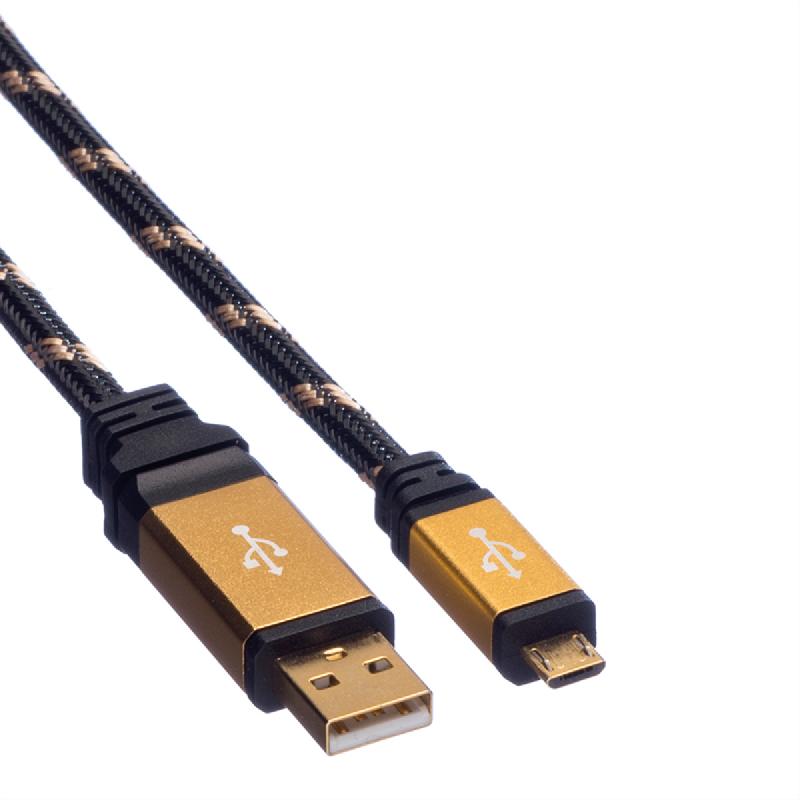 ROLINE GOLD Câble USB 2.0, USB A mâle - Micro USB B mâle, Retail Blister, 0,8 m_1